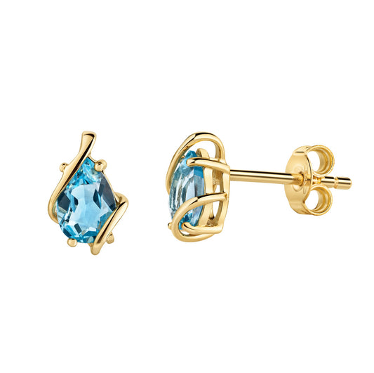 Ohrstecker aus 375/- Gelbgold glanz mit 2 Blautopas 4x6mm