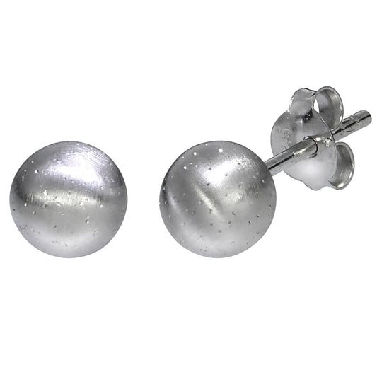 Ohrringe 925 Silber rhodiniert + diamantierte Oberfläche mit Kugel 6mm Durchmesser