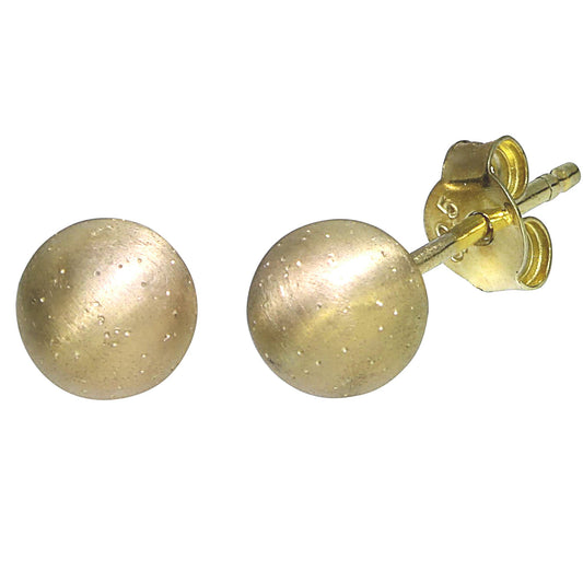 Ohrstecker aus 925 Silber vergoldet + diamantierte Oberfläche, Kugel mit 6mm Durchmesser