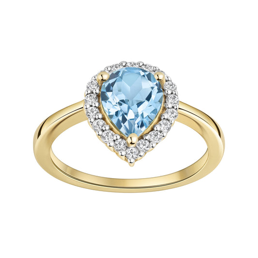 Fascination by Ellen K. - Damen-Ring aus 585 Gelbgold zweifarbig mit natürlichem Blautopas-Tropfen (beh.) und weißen Topasen