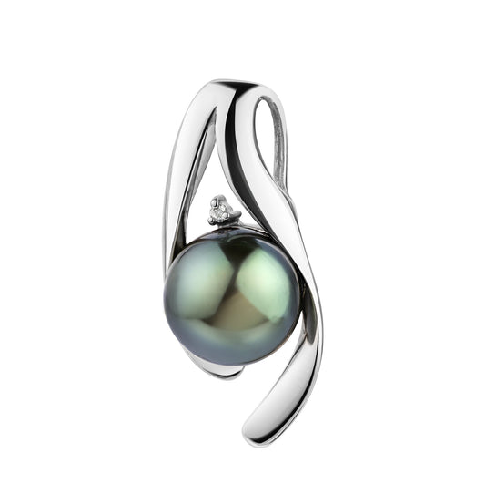 Anhänger aus 585/- Weißgold glanz mit 1 Tahitiperle 9,5-10mm 1 Diamant 0,01ct.