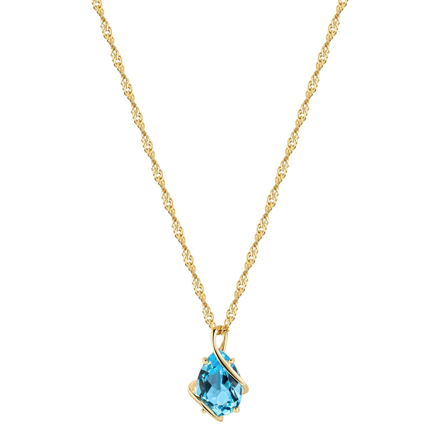 Anhänger mit Kette Singapurkette 375/- Gold 43cm Blautopas beh.