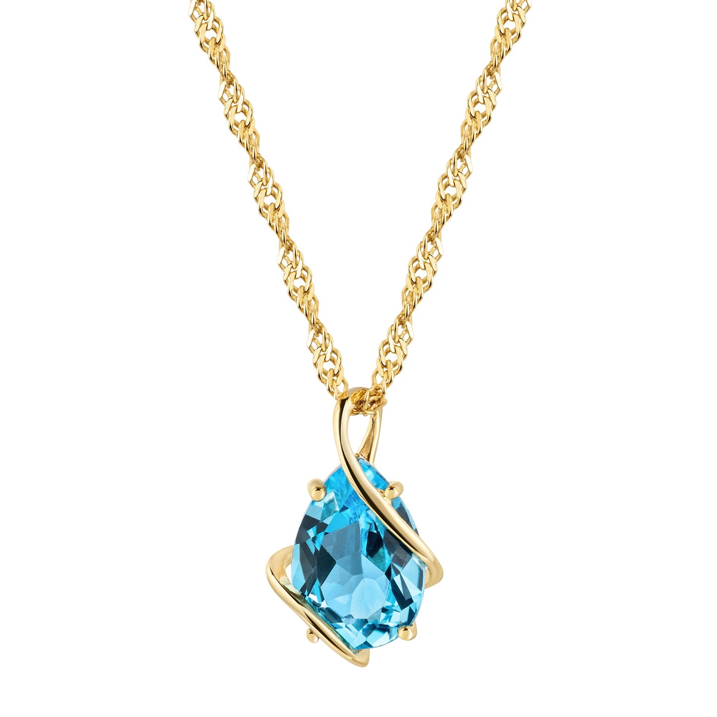 Anhänger mit Kette Singapurkette 375/- Gold 43cm Blautopas beh.