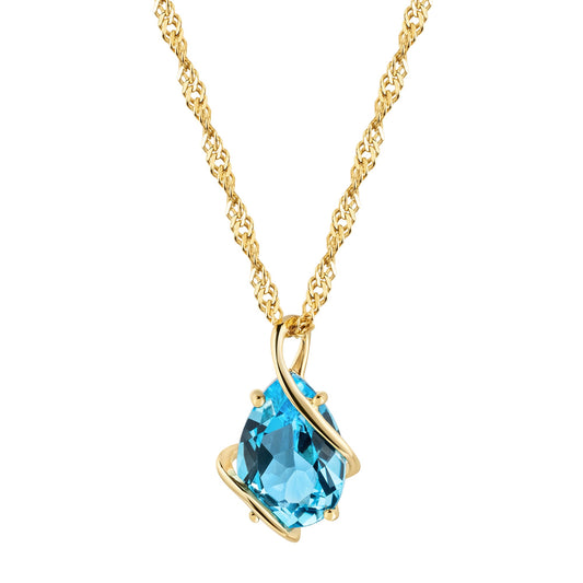 Anhänger mit Kette aus 375/- Gelbgold mit Blautopas Singapurkette 43cm lang