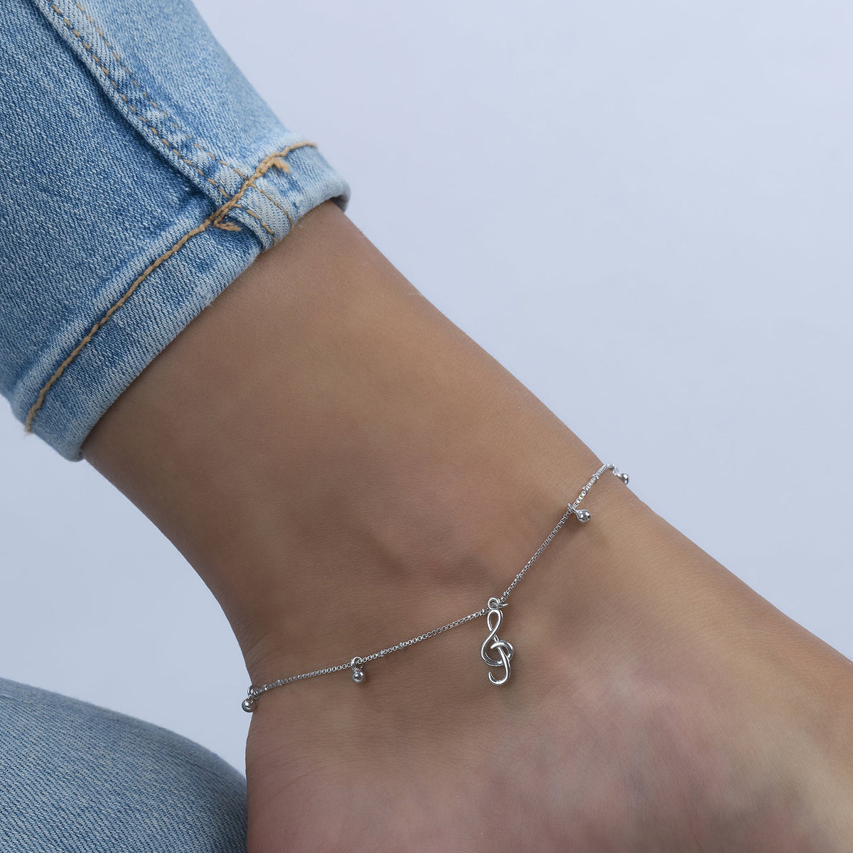 Fußkette Venezianerkette 925/- Sterling Silber rhodiniert 25,0cm ohne