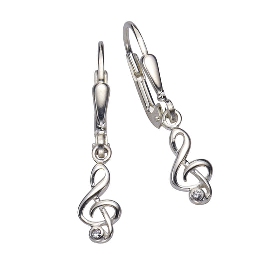 Zeeme Silver - Damen-Ohrringe aus 925 Sterling Silber als Notenschlüssel-Motiv 2,5cm lang