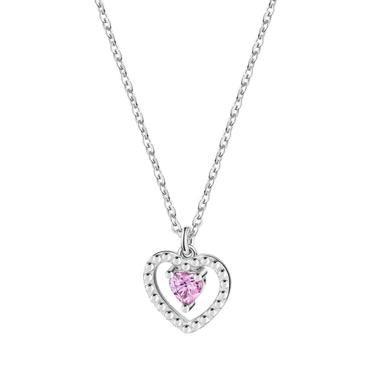 Collier aus 925/- Sterling Silber rhodiniert Herz mit Zirkonia pink