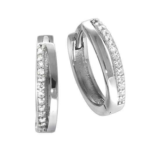 Klappcreolen aus 925 Silber rhodiniert mit je 13 Zirkonia-Steinen und 1,5cm Durchmesser