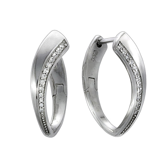 Klappcreolen aus 925 Silber rhodiniert mit je 13 weißen Zirkonia-Steinen und 2,6cm Länge