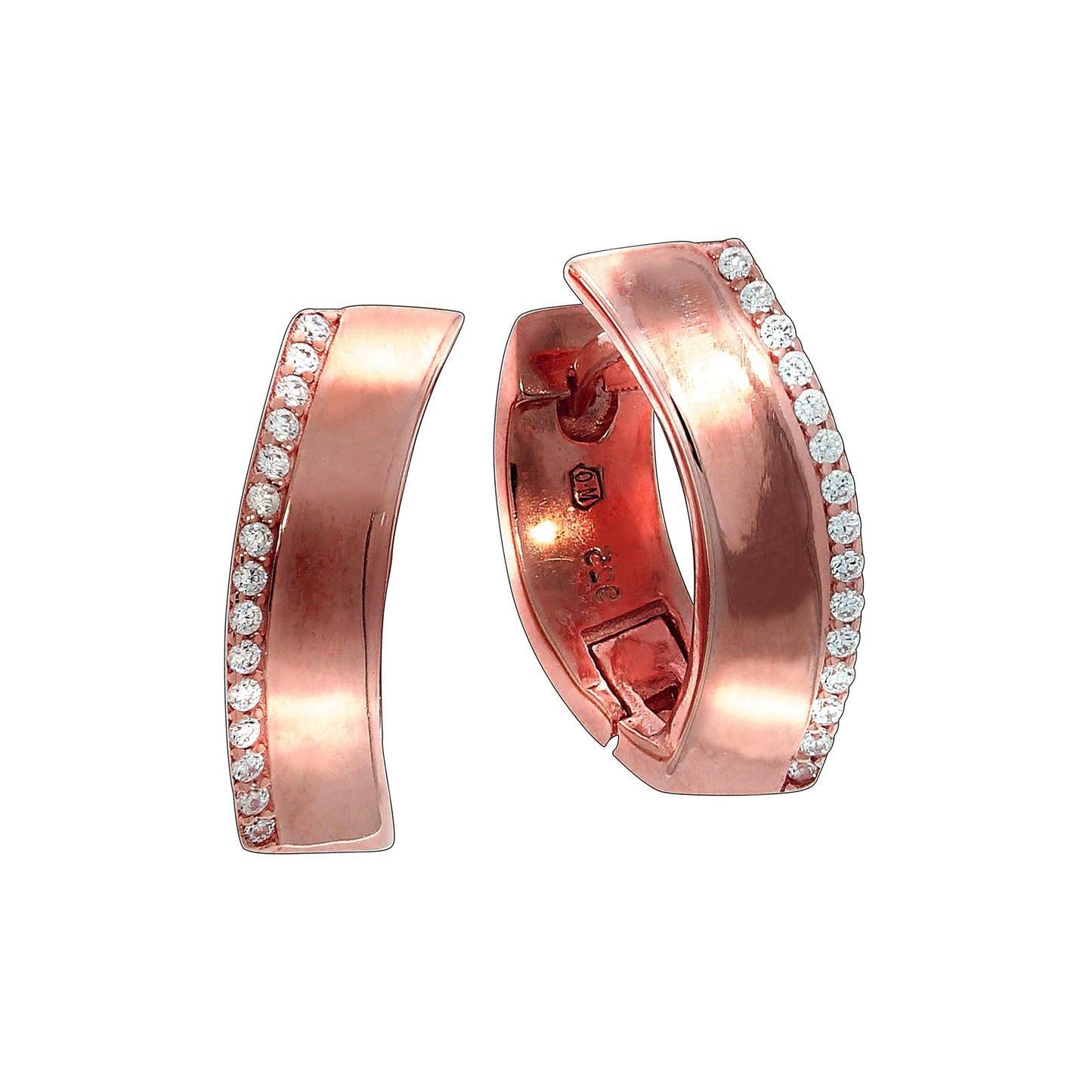 Creolen 925/- Sterling Silber rotvergoldet 1,9cm Zirkonia