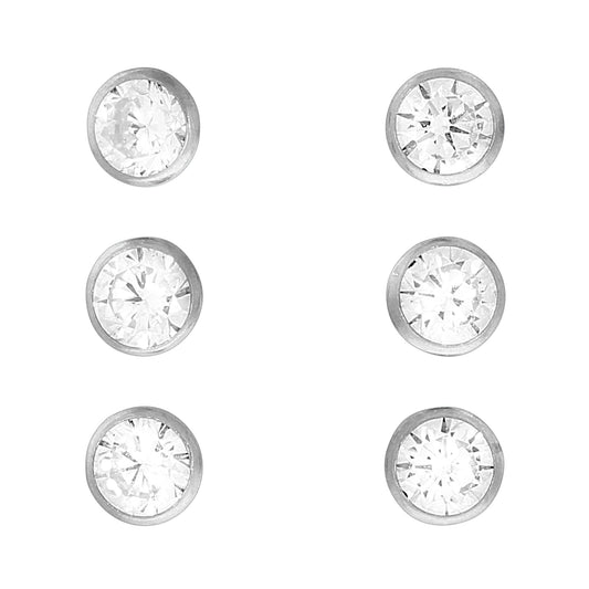Ohrstecker-Set (3 Paar) aus 925 Silber rhodiniert, Kelch mit Zirkonia und 4mm Durchmesser