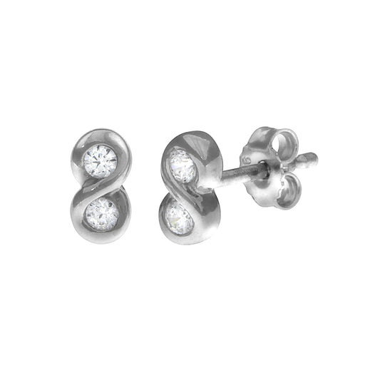Ohrstecker 925/- Sterling Silber rhodiniert mit 4 weißen Zirkonia-Steinen Unendlichkeitssymbol