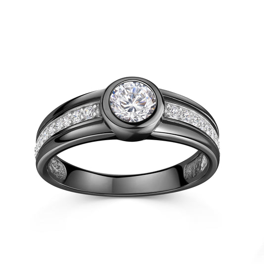 Celesta Damen- Ring 925/- Sterling Silber rhodiniert/schwarz Zirkonia