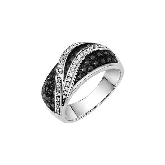 Damen- Ring Silber 925 rhodiniert mit Zirkonia schwarz/weiß