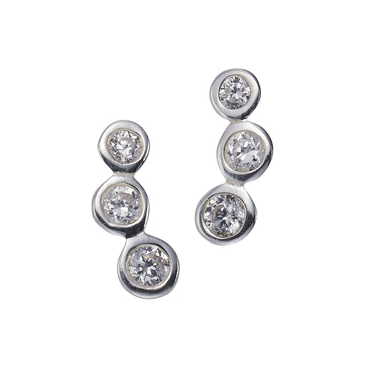 Ohrringe 925 Silber rhodiniert mit 6 weißen Zirkonia-Steinen