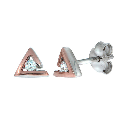 Ohrringe 925 Silber rhodiniert und teils rotvergoldet mit je einem weißem Zirkonia