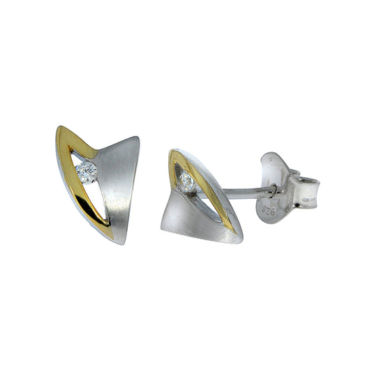 Ohrringe 925 Silber rhodiniert und vergoldet mit je einem weißen Zirkonia