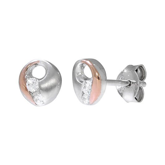 Ohrringe aus 925 Silber zweifarbig rhodiniert und rose vergoldet mit weißen Zirkonia