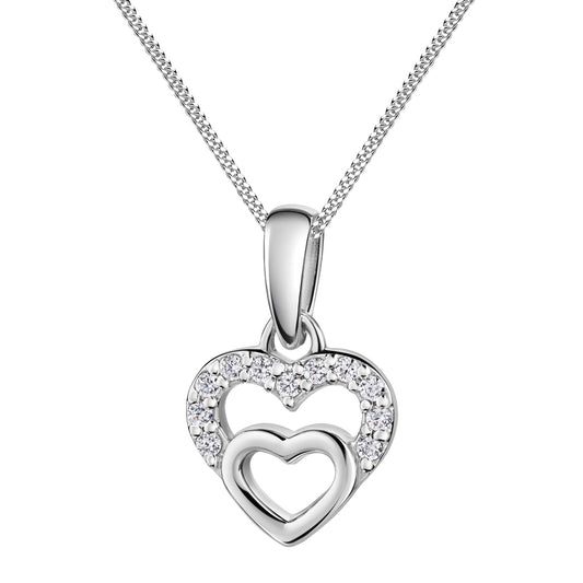 Anhänger mit Kette aus 925/- Sterling Silber rhodiniert Motiv Herz mit Zirkonia