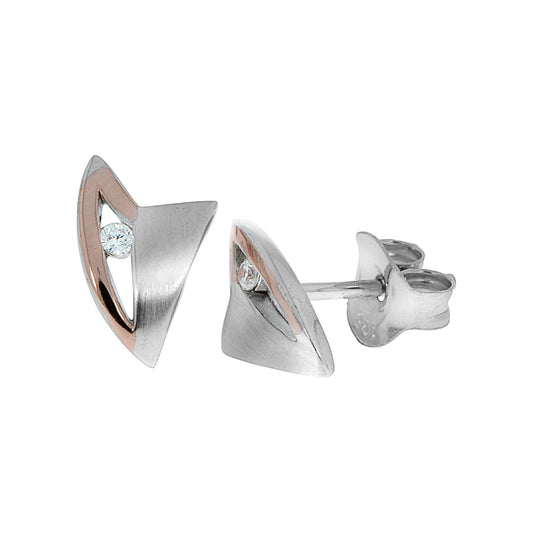 Zeeme-Basic - Damen-Ohrringe aus 925 Sterling Silber rhodiniert zweifarbig mit weißen Zirkonia-Steinen