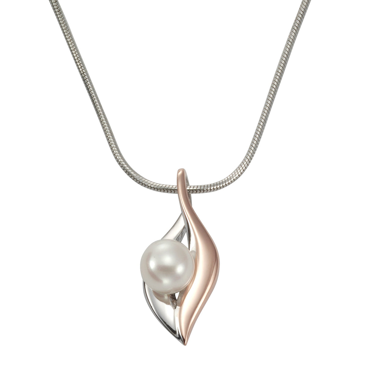 Anhänger mit Kette Schlangenkette 925/- Sterling Silber rhodiniert 47,0cm Perle
