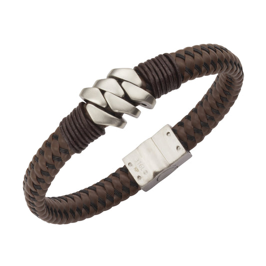 ZEEme Stainless Steel - Armband Edelstahl Leder braun mit Stahlverschluß 21cm