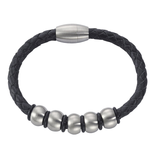 ZEEme Stainless Steel - Armband Leder 21cm schwarz mit Stahlverschluß