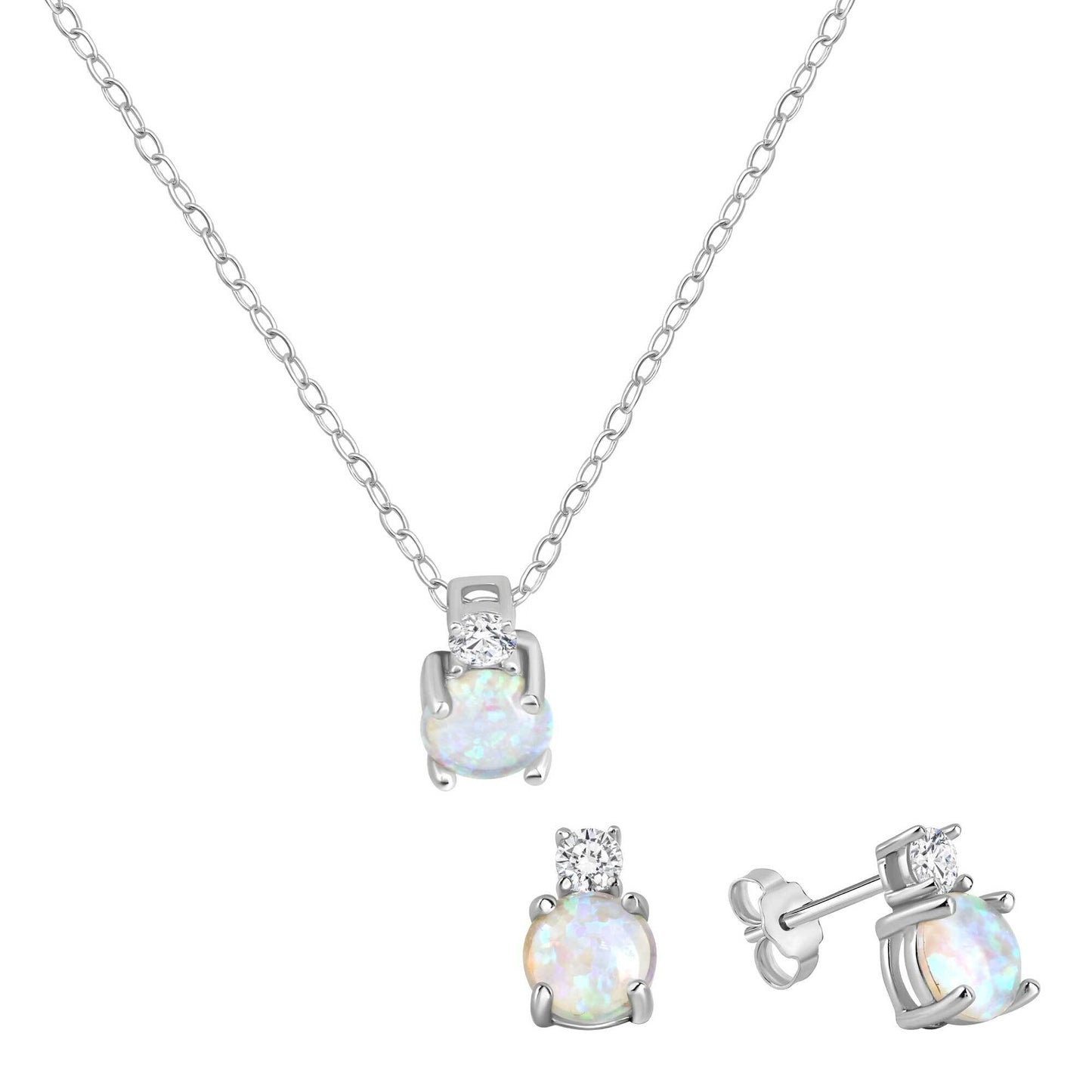 Set A/K + OS Ankerkette 925/- Sterling Silber Rhodiniert 45,0cm Opal