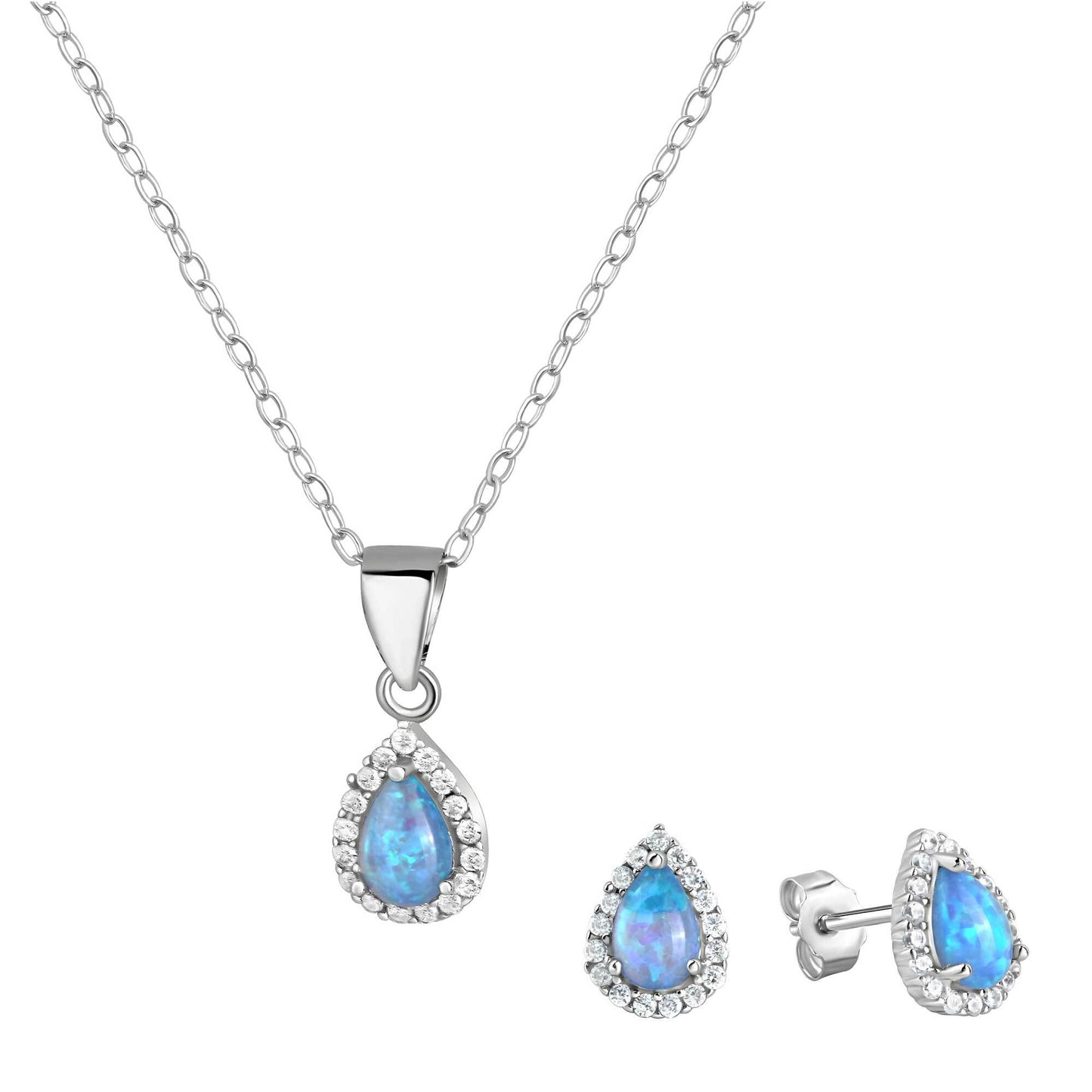 Set A/K + OS Ankerkette 925/- Sterling Silber Rhodiniert 45,0cm Opal
