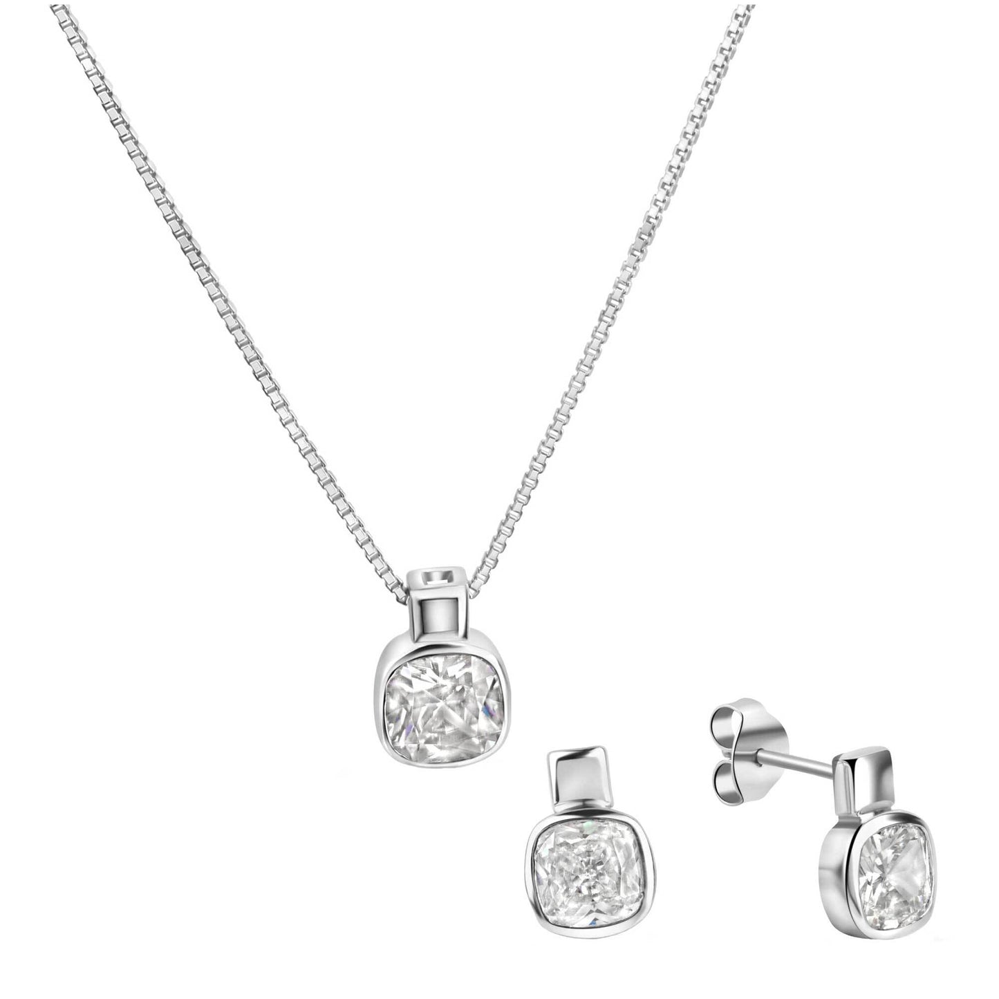 Set A/K + OS 925/- Sterling Silber Rhodiniert 45,0cm Zirkonia