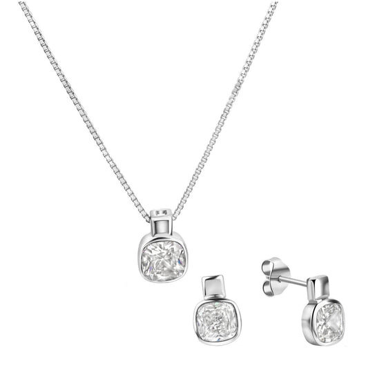 Set aus Anhänger mit Kette und Ohrstecker 925/- Sterling Silber rhodiniert Zirkonia