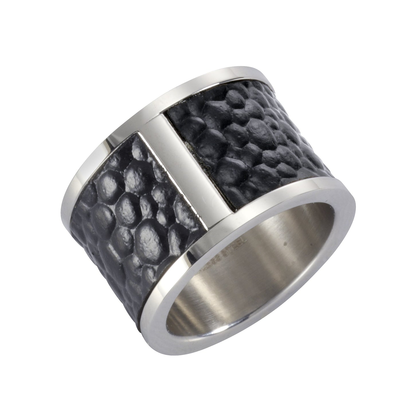 ZEEme Stainless Steel - Ring Edelstahl Kunstleder schwarz 50mm breit