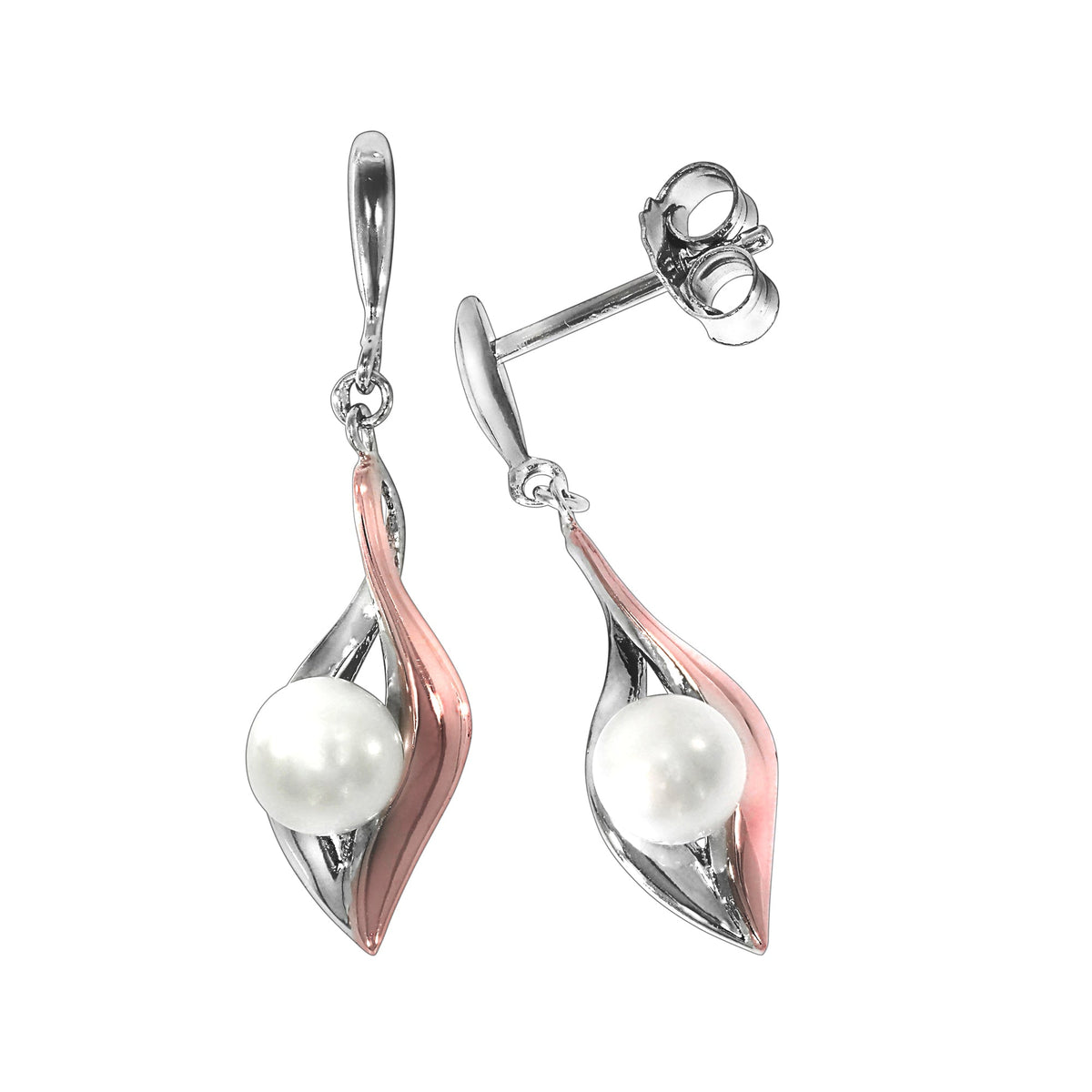 Ohrringe 925/- Sterling Silber rhodiniert 3 cm Süßwasserzuchtperle