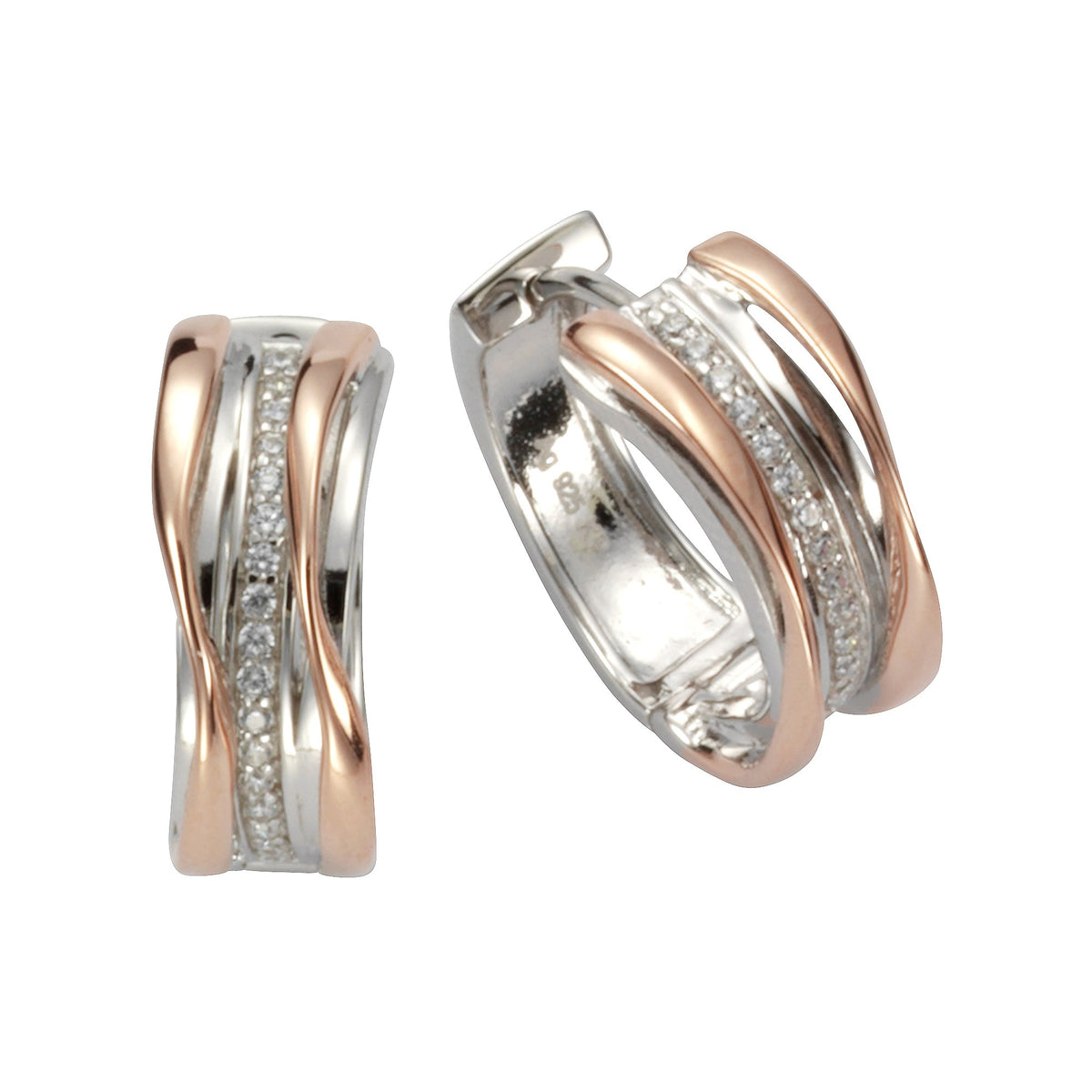 Creolen 925/- Sterling Silber rotvergoldet 1,6cm Zirkonia