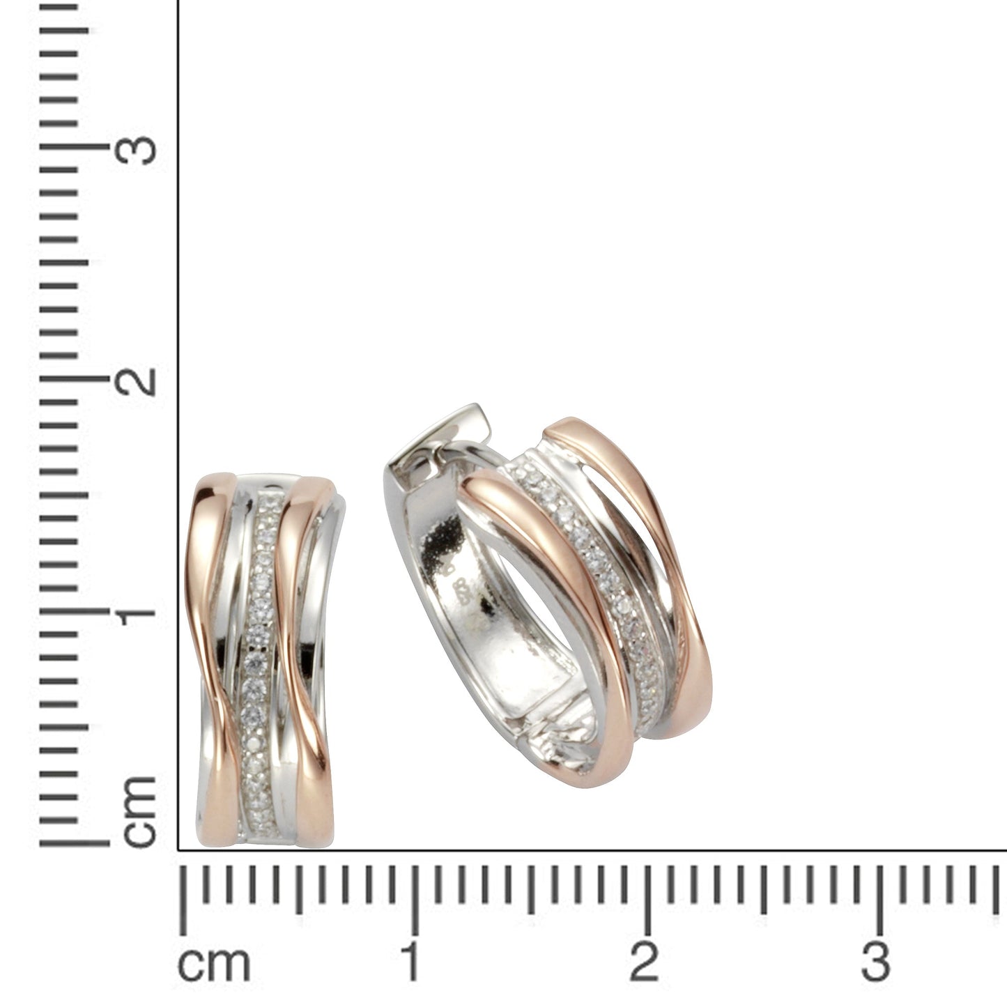 Creolen 925/- Sterling Silber rotvergoldet 1,6cm Zirkonia