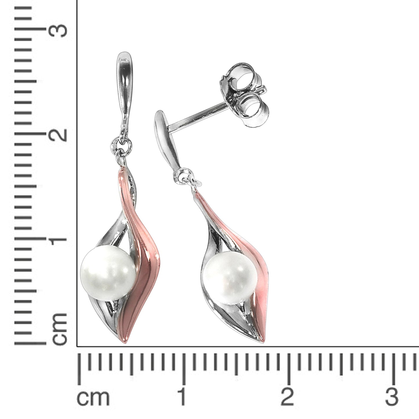 Ohrringe 925/- Sterling Silber rhodiniert 3 cm Süßwasserzuchtperle