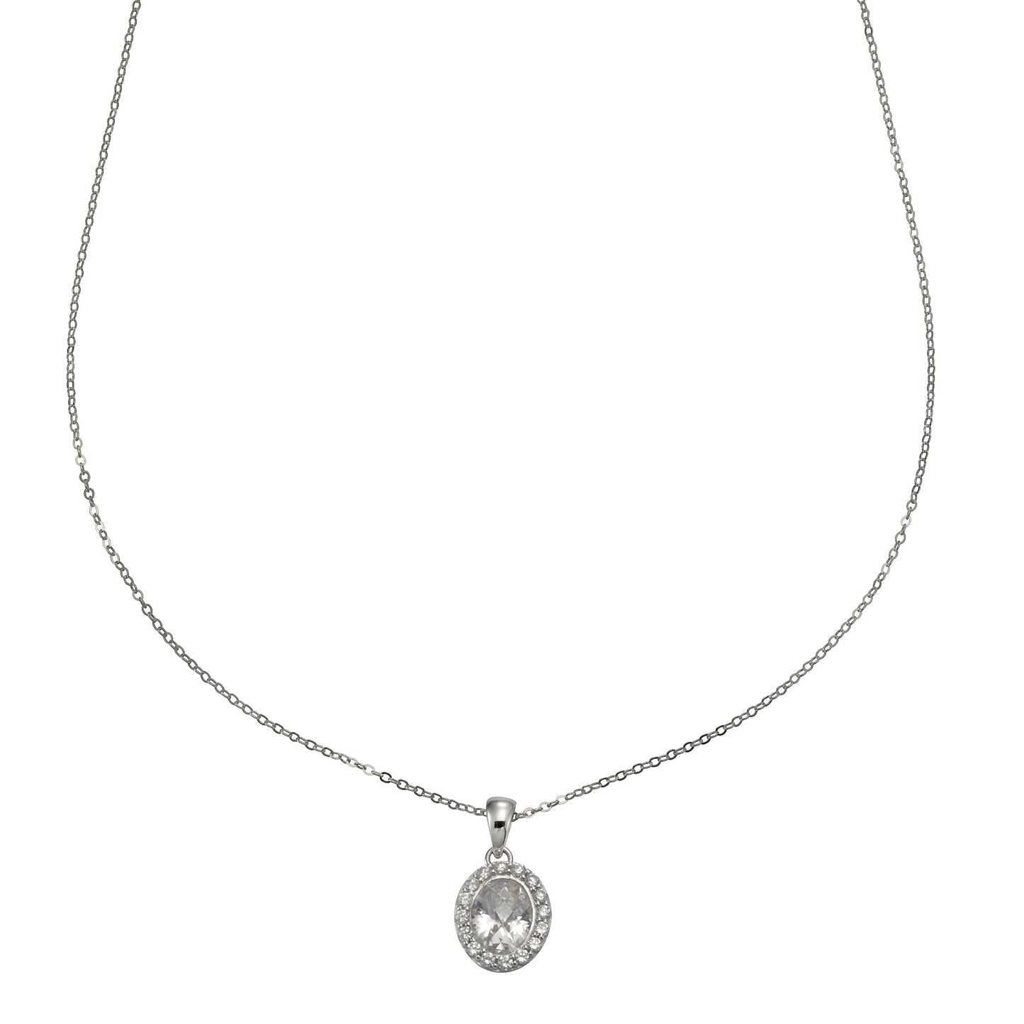 Halskette Ankerkette 925/- Sterling Silber rhodiniert 45,0cm Zirkonia
