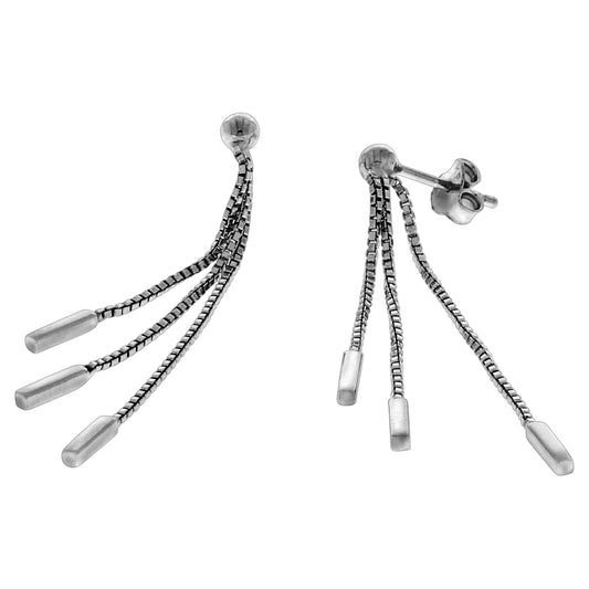 Ohrringe 925 Silber rhodiniert 3-reihig