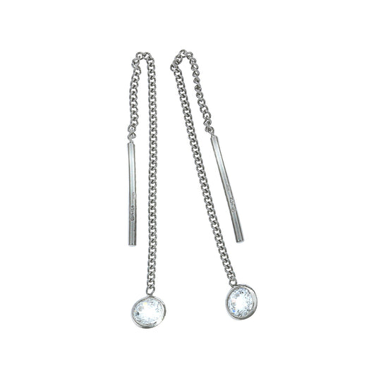 Durchzieh-Ohrringe aus 925/- Sterling Silber rhodiniert mit je einem weißen Zirkonia-Stein