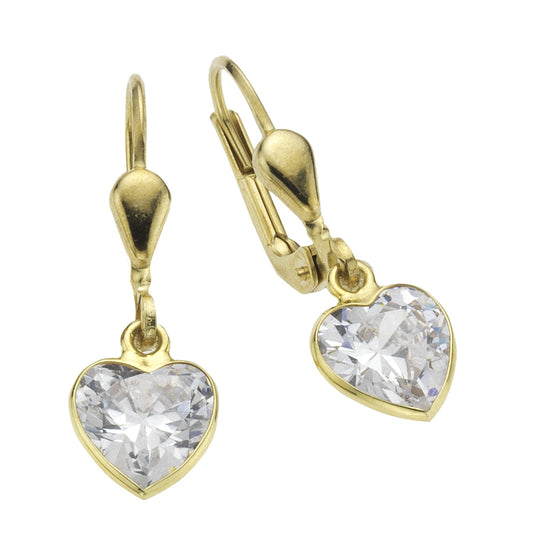 Ohrringe Gold 333 Motiv Herz 7mm Zirkonia weiß