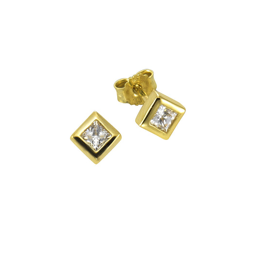 Ohrringe Gold 333 zweifarbig Quadrat 5mm mit Zirkonia weiß
