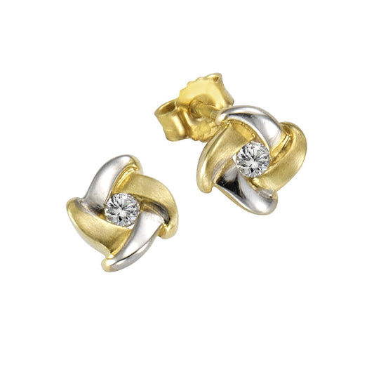 Ohrringe Gold 333 zweifarbig mit Zirkonia weiß