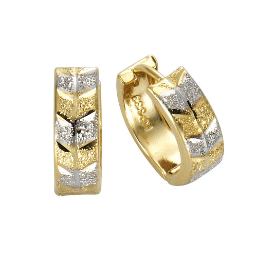 Ohrringe Gold 333 zweifarbig Creolen matt diamantiert 13mm Durchmesser