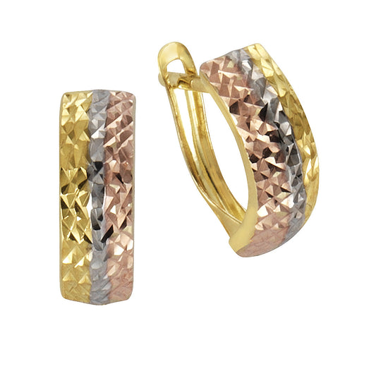 Ohrringe Gold 333 Klapp-Creolen dreifarbig diamantiert