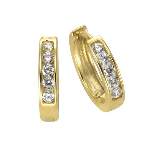 Ohrringe Gold 333 Klapp Creolen mit je 5 Zirkonia-Steinen und 1,4cm Durchmesser