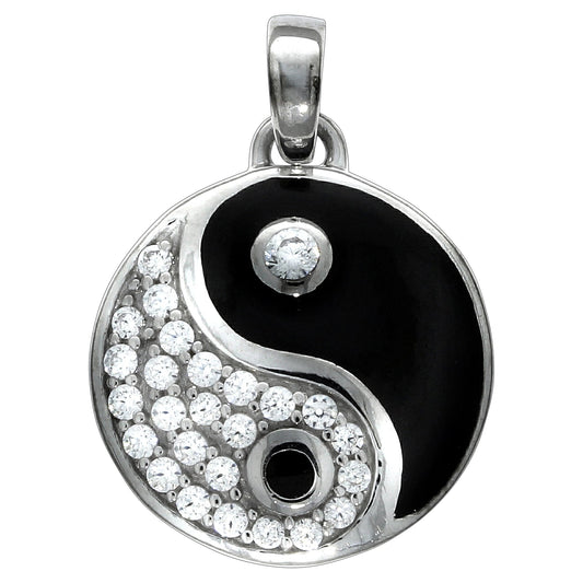 Anhänger aus 925/- Sterling Silber rhodiniert, Ying-Yang-Symbol mit Zirkonia