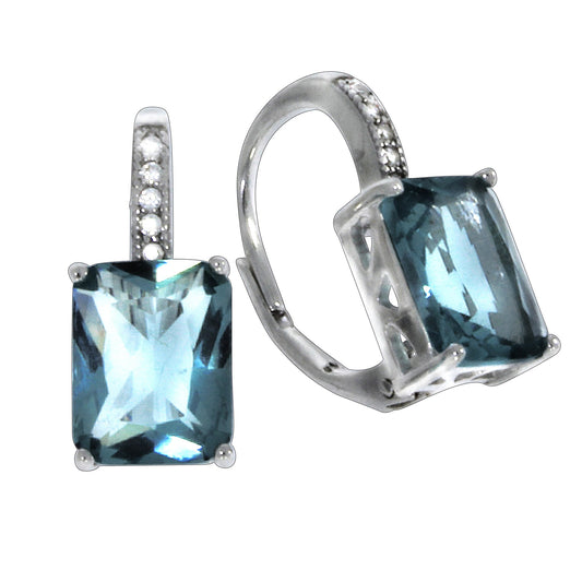 Ohrringe Silber 925 rhodiniert Ohrbouton mit je einem Glasstein (9x7mm) und 5 Zirkonia in weiß