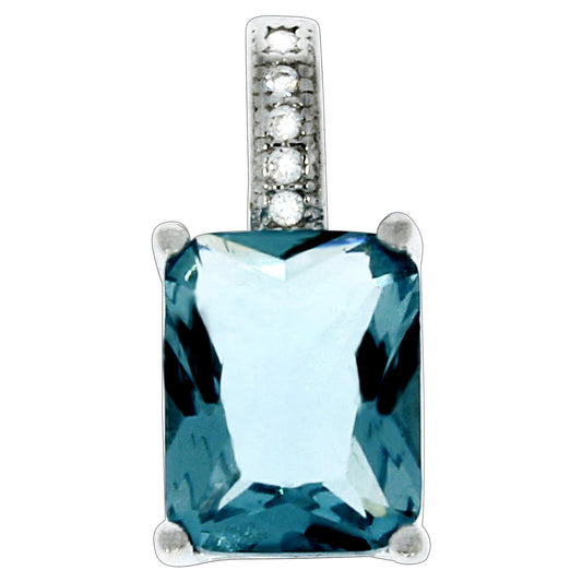 Anhänger 925 Sterling Silber rhodiniert mit Glasstein (9x7mm) in hellblau und 5x Zirkonia in weiß