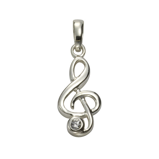 Anhänger Silber 925 Violinenschlüssel mit einem weißen Zirkonia Stein