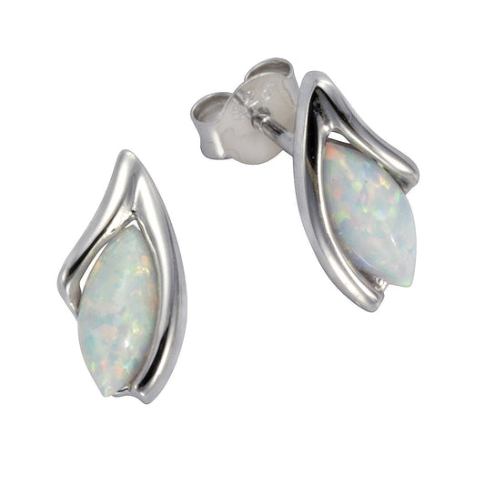 Ohrstecker aus 925/- Sterling Silber rhodiniert mit je einem synth. Opal mit 7mm Breite und 12mm Länge